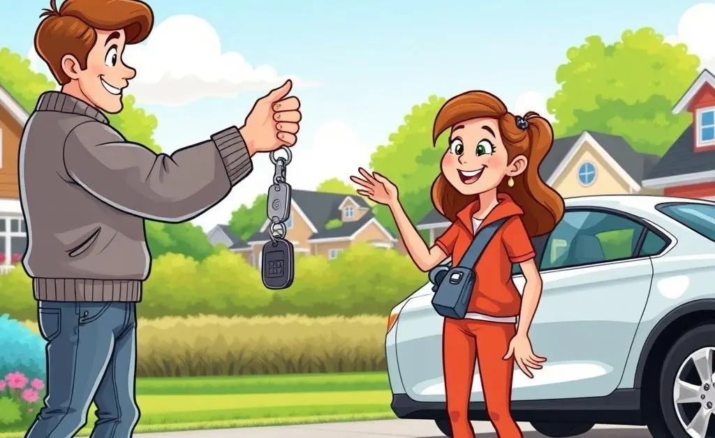Parent handing over car keys to a young driver