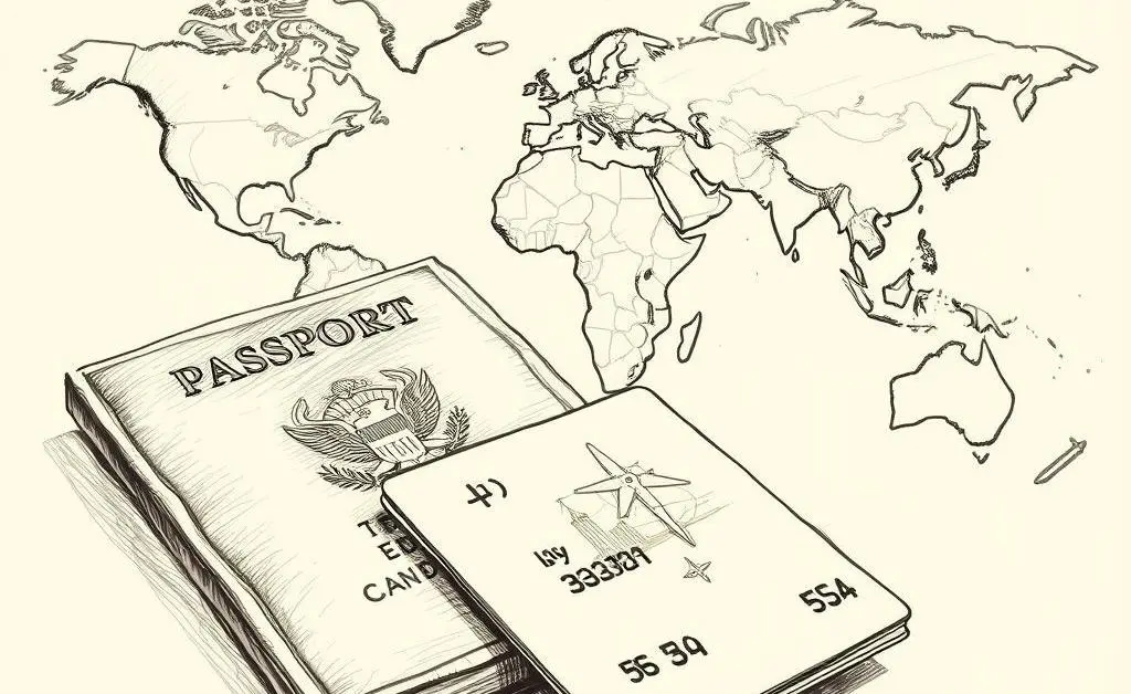 Illustration of passport and world map for travel planning