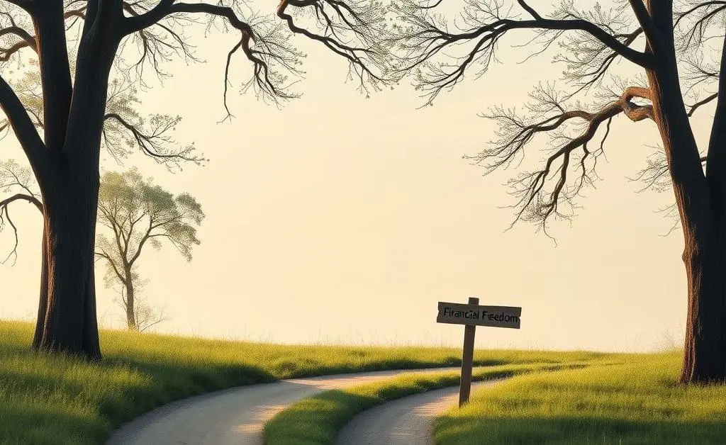 A winding path leading to a sign that says Financial Freedom.