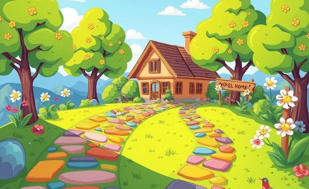 A cartoon path leading to a house, representing the journey to home ownership