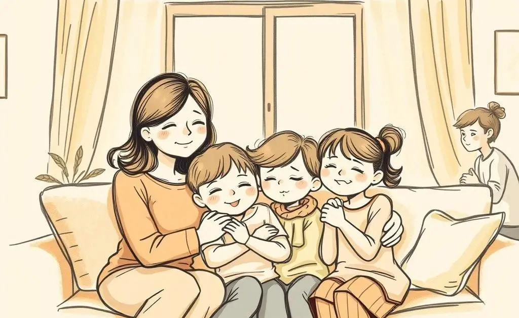 Hand-drawn family feeling relieved post-accident
