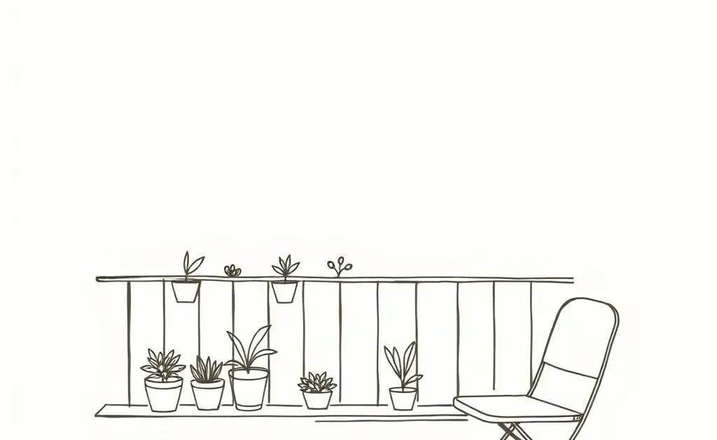A peaceful balcony garden with few plant pots and a chair