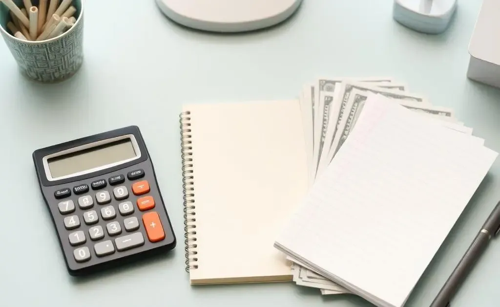 An organized desk with budgeting tools.