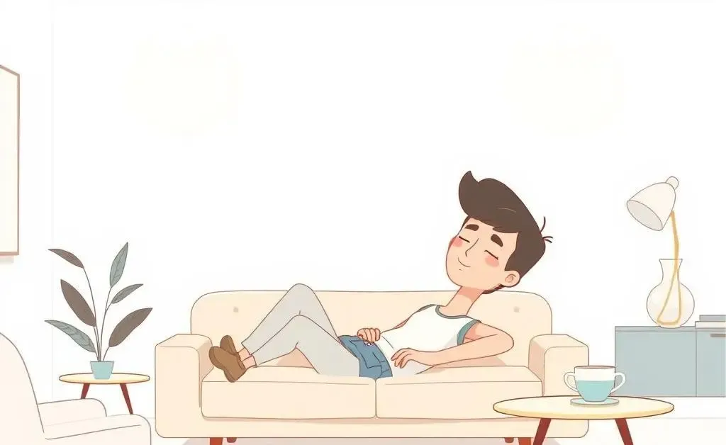 A minimalist cartoon of a person relaxing in a debt-free environment