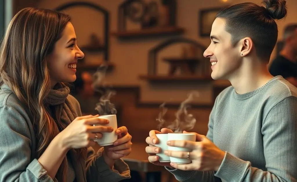 Friends discussing finances over coffee in a cozy atmosphere