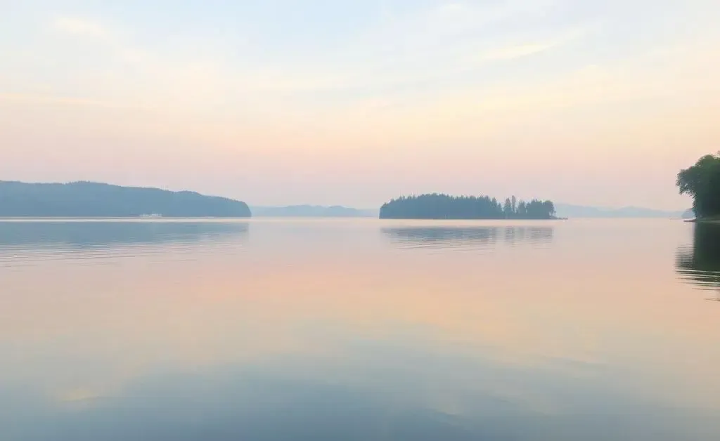 A calming scene of a peaceful lake, representing a serene financial mindset
