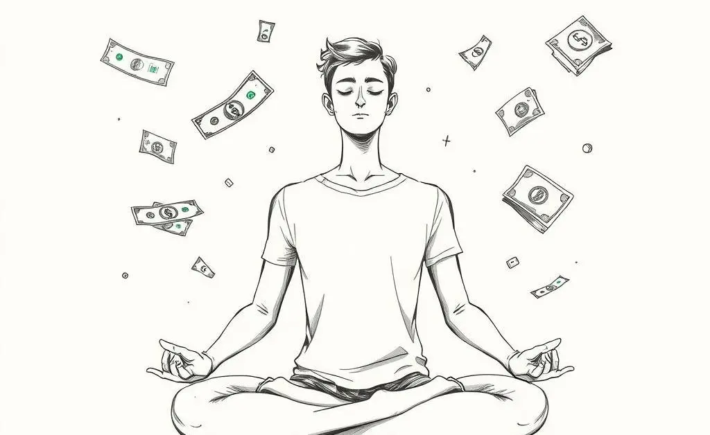 Person meditating with financial symbols around them