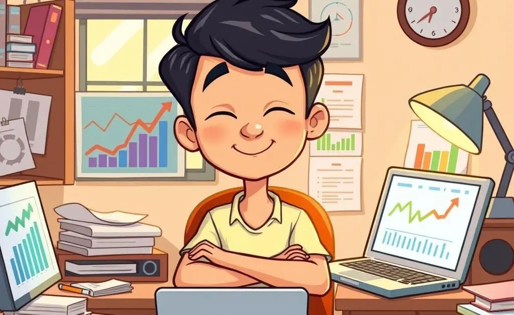 Person calmly planning their investments at a desk.
