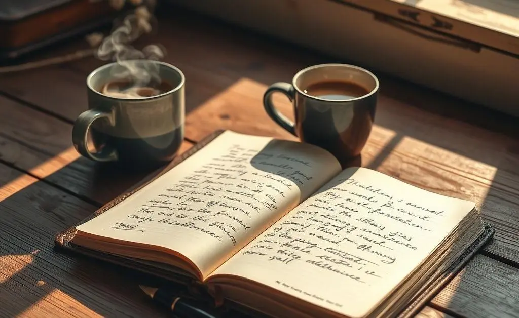 A calming journal writing scene.