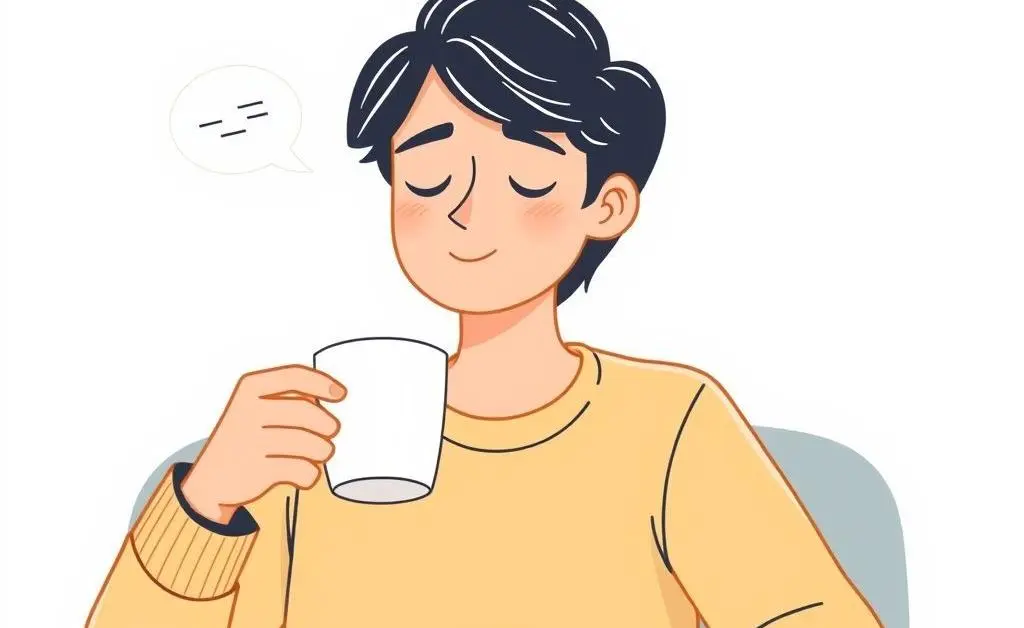 Illustration of a person peacefully drinking coffee, looking relaxed after making life insurance decisions.