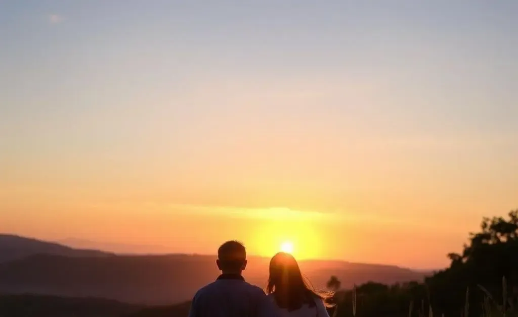 A couple enjoying a sunset, representing the peace of financial independence.
