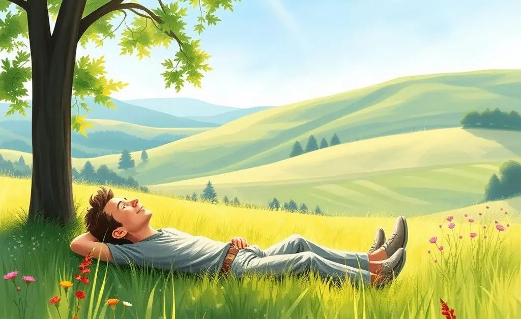 An illustration of a person relaxing in nature, symbolizing financial peace through dividends