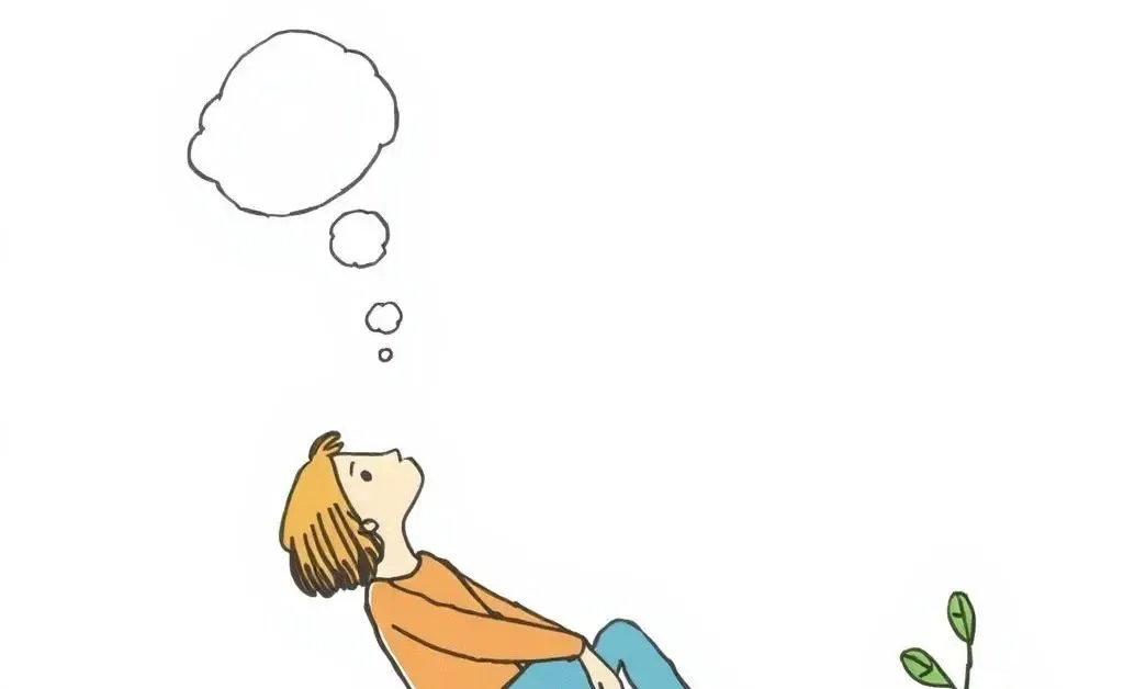 A relaxed, hand-drawn scene of someone daydreaming about the future, with a small plant nearby.