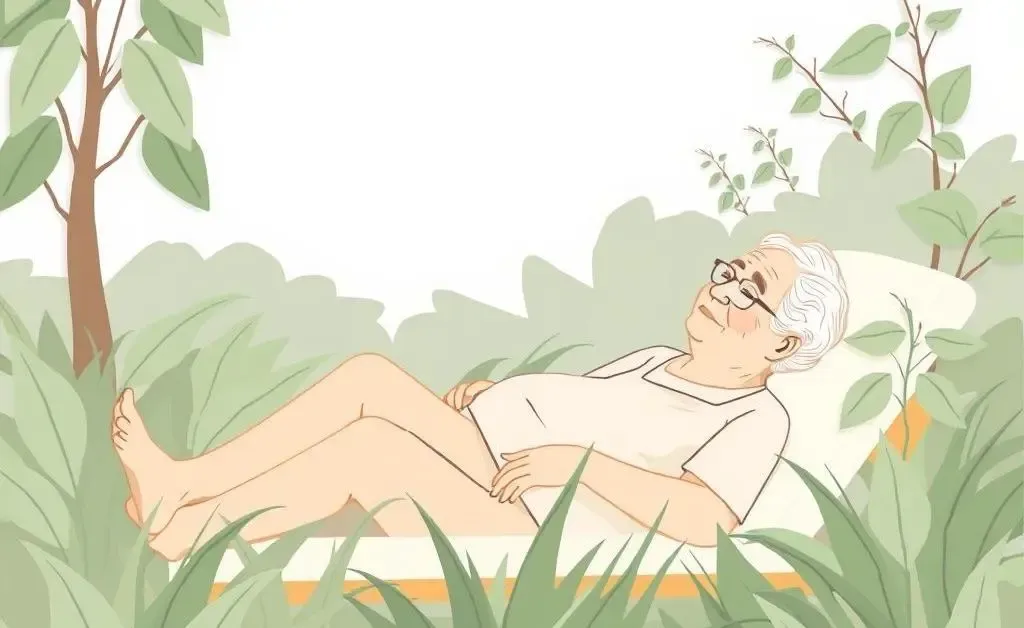 An elderly person enjoying a peaceful retirement in a garden