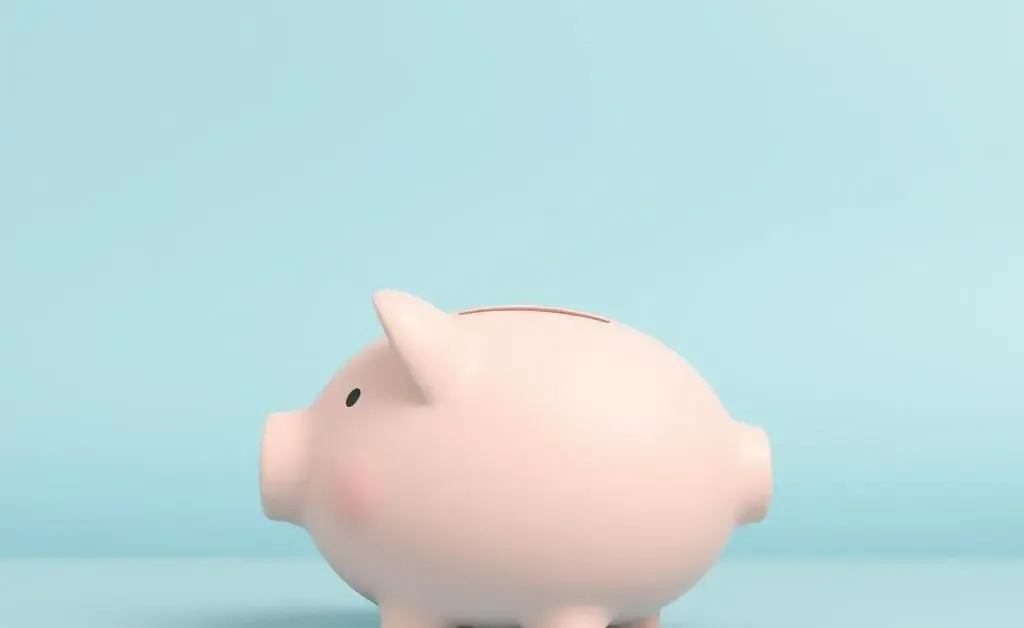 A minimalist scene with a piggy bank and a peaceful background representing savings.