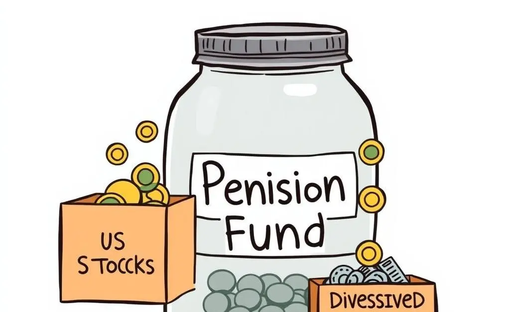 Cartoon drawing of pension fund reallocation concept
