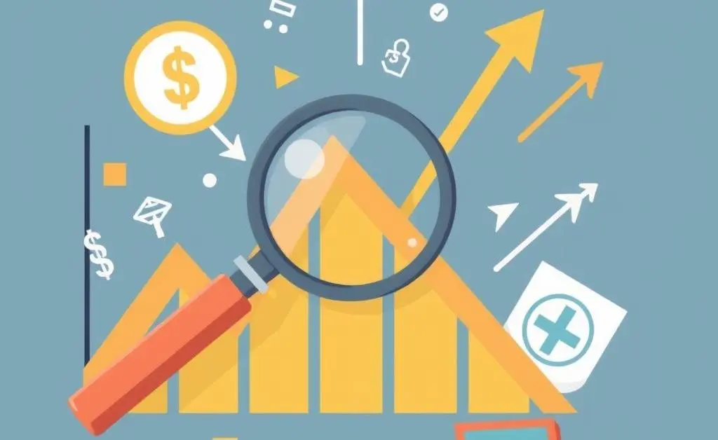 Illustration showing a downward trend graph with financial symbols
