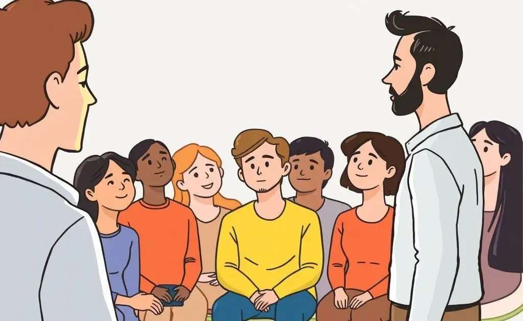 A small group of people listening attentively