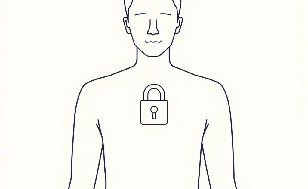 A modern minimalist drawing of a person with a lock symbol, representing data privacy.