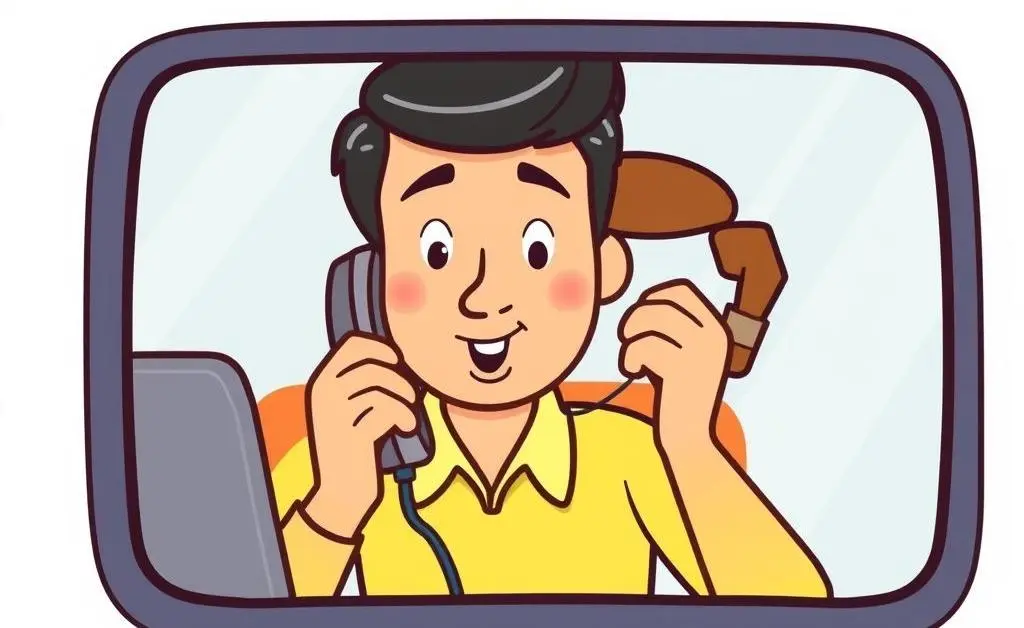 Cartoon-style image showing a person talking on the phone with a bank service representative.