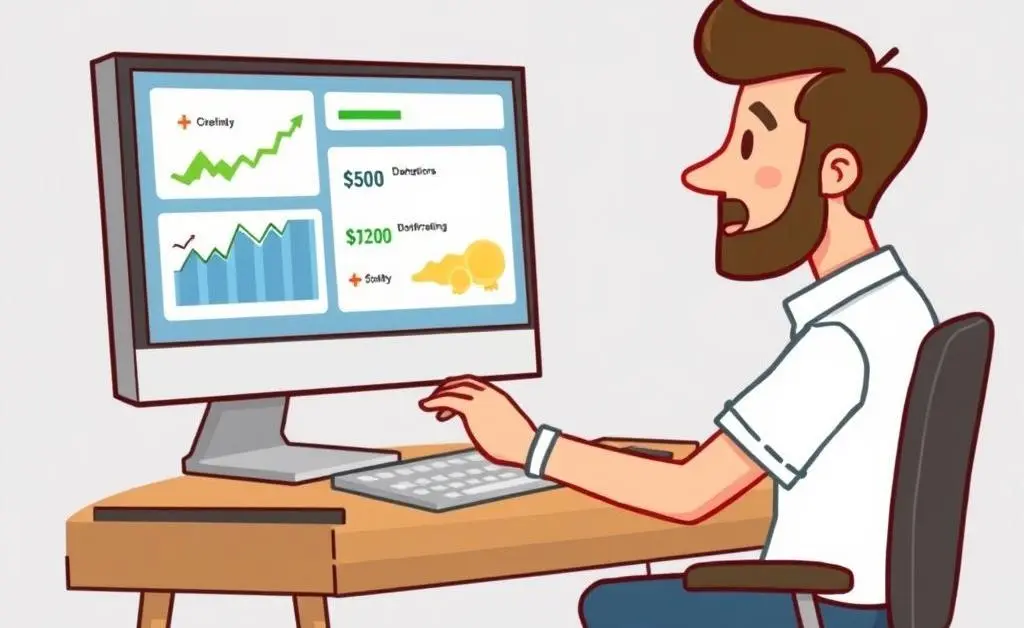 A person calmly exploring investment options at a desk.