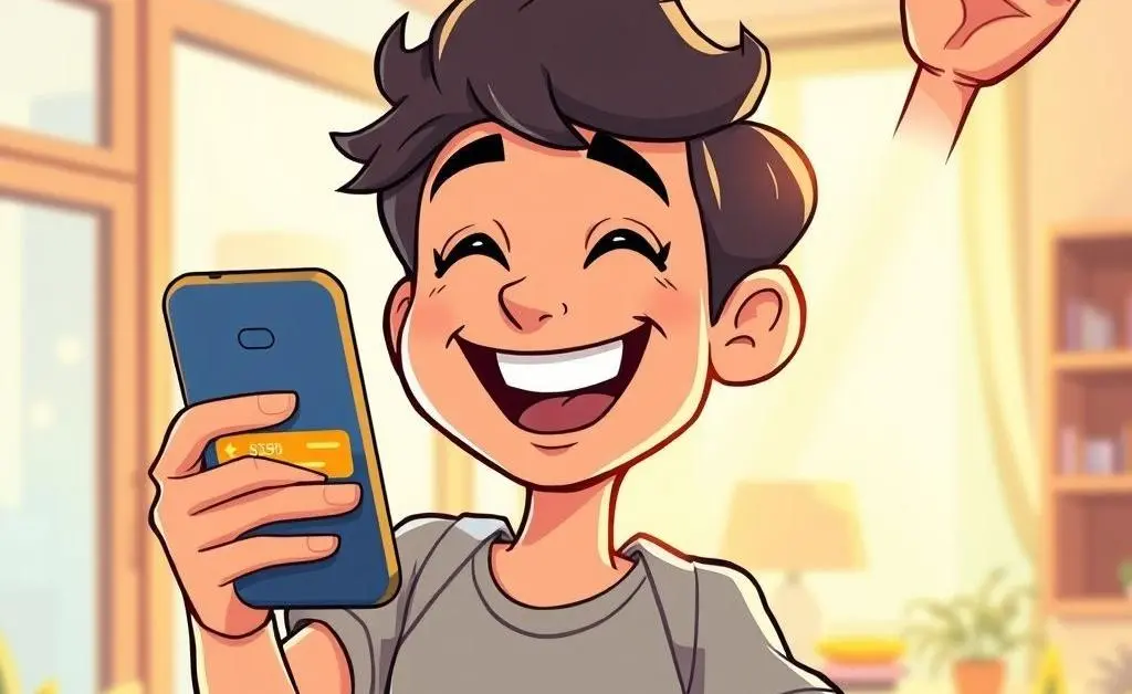 Happy person after a successful bank transfer