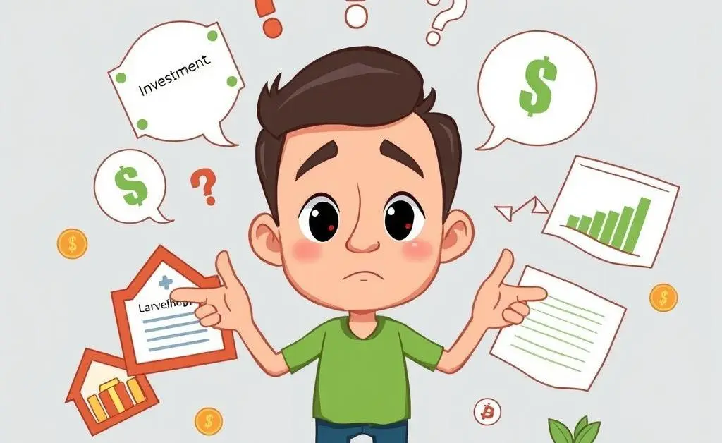 A person surrounded by various investment options