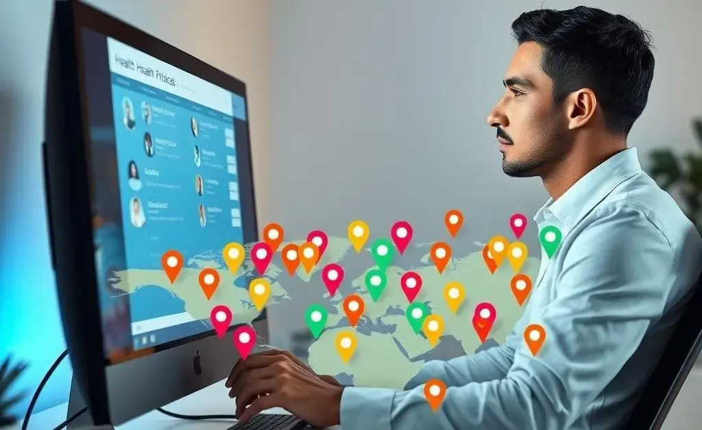 A person at a computer studying different healthcare provider options