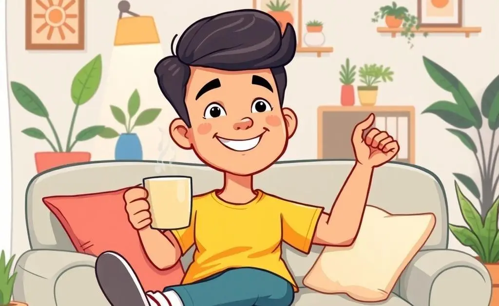 Person relaxing with coffee after budgeting