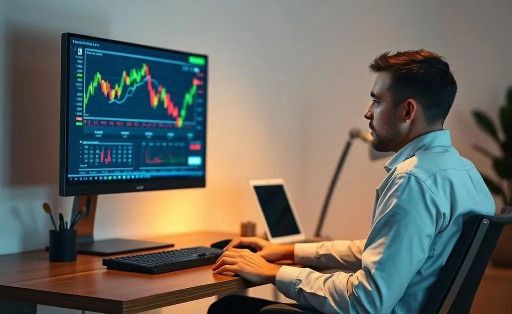 Person at desk pondering investment decisions