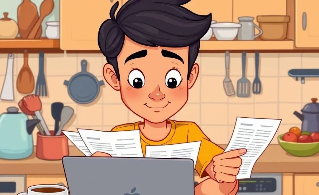 A person reevaluating a personal budget at a kitchen table