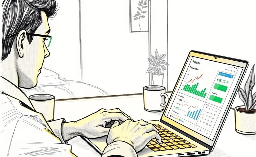 A person planning their budget on a laptop
