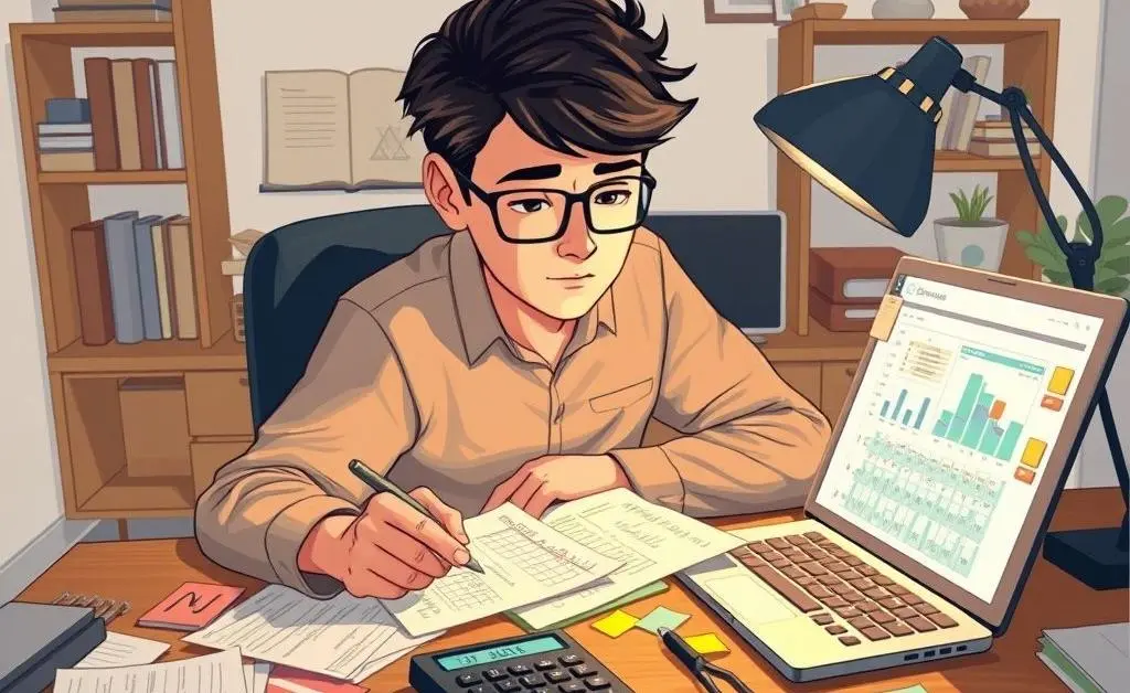 Person creating a budget with notes and calculator