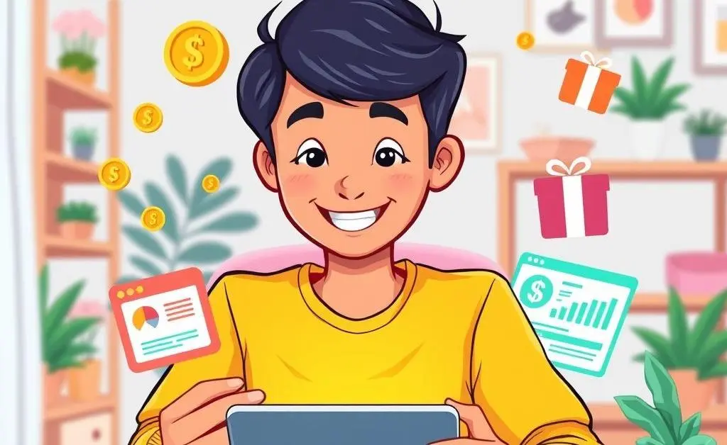 Illustration of a person using financial tools on a tablet