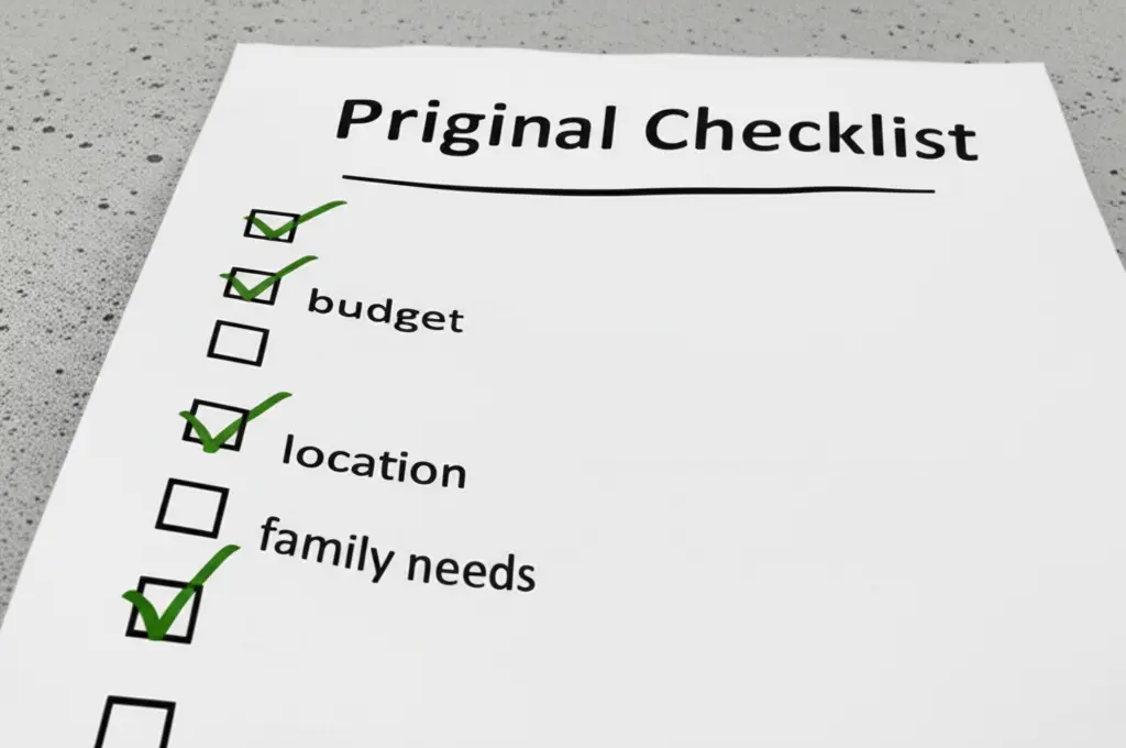 A checklist showing important steps in the home-buying decision