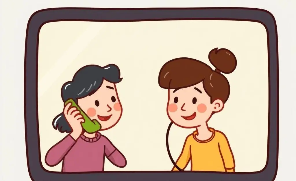 A friendly, cartoon-style depiction of a phone call between two people, with a focus on empathy and understanding.