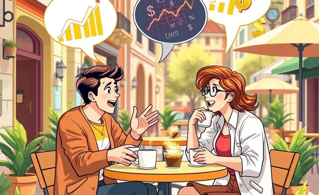 Two friends discussing personal finance.