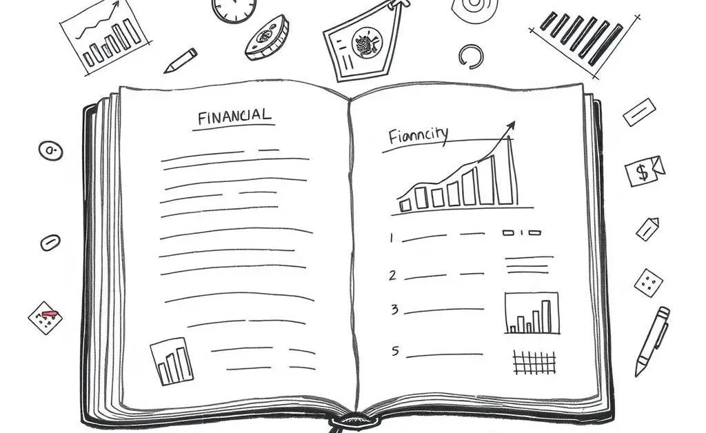 An open journal with financial planning notes.