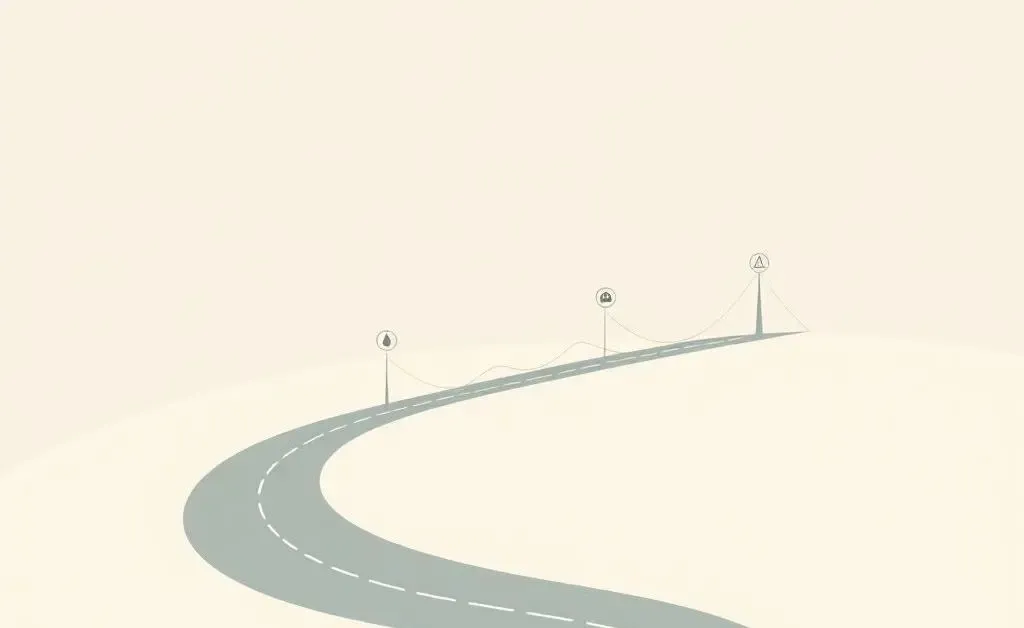 A minimalist road map illustrating different financial milestones along a path.