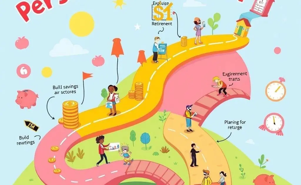 Depiction of a journey map showing different stages of personal finance management