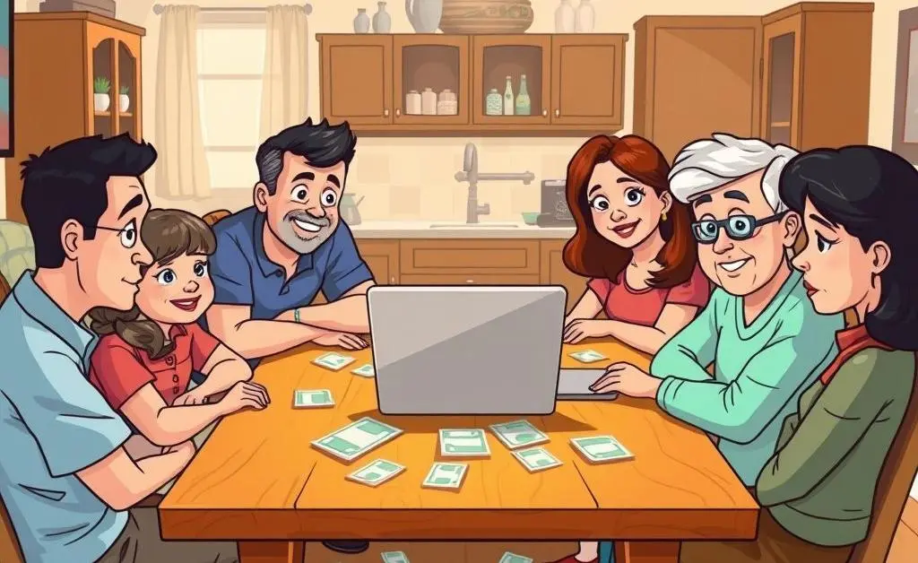 Family discussing finances at the table