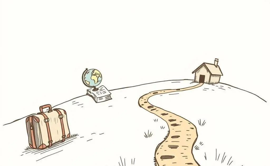 A path leading to personal goals like travel, education, and a new home.
