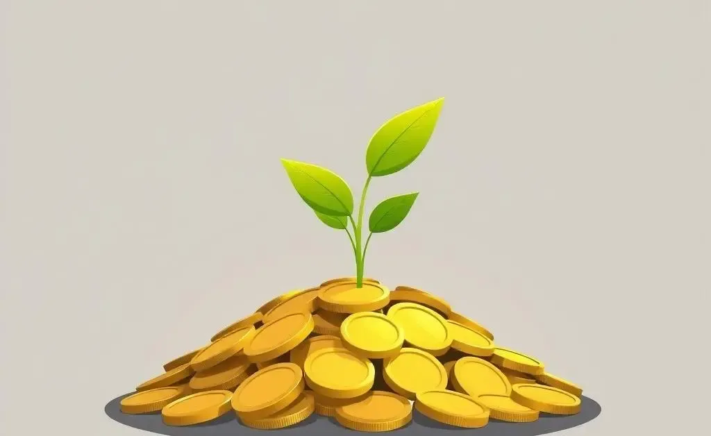 A plant growing from a pile of coins, symbolizing financial and personal growth