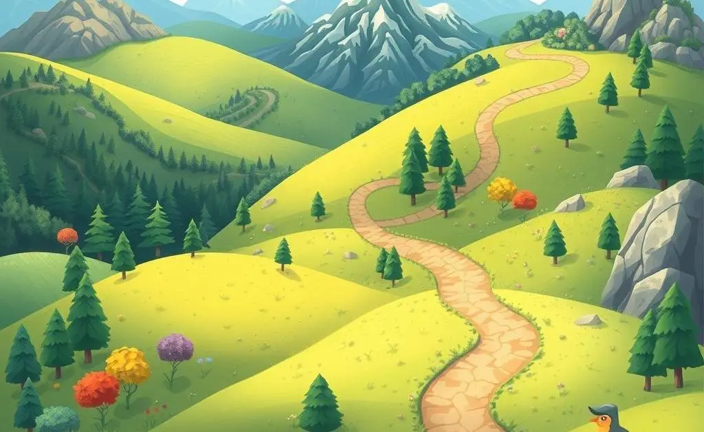Personal growth journey path winding through various landscapes