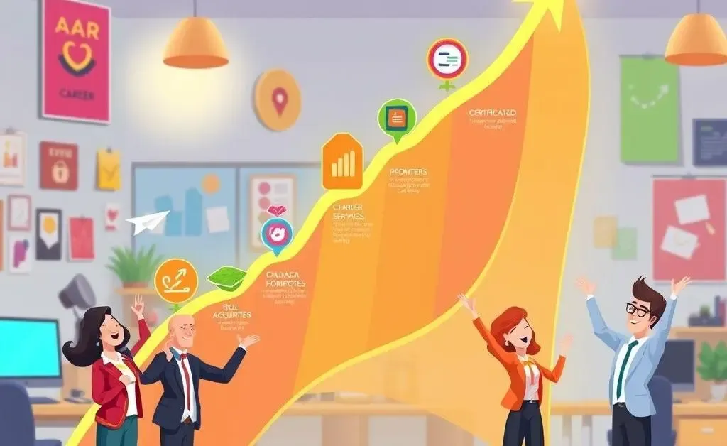 An animated progress chart with different milestones in a career journey.