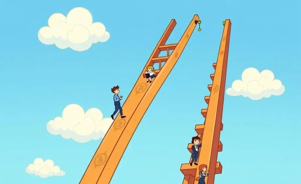 A cartoon ladder illustrating steps of personal growth in a career