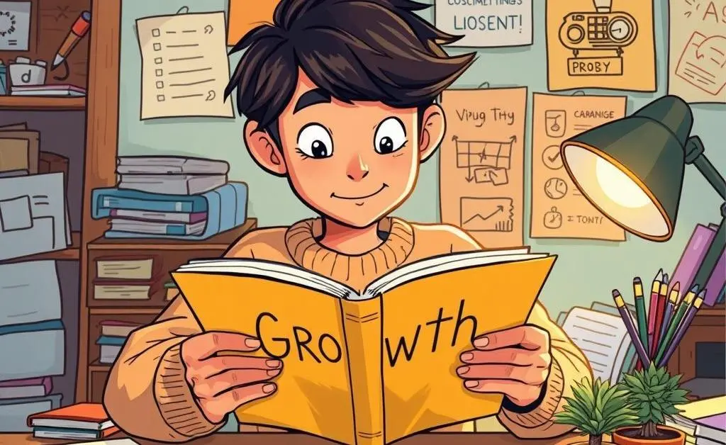 Person reading a book about personal growth at work