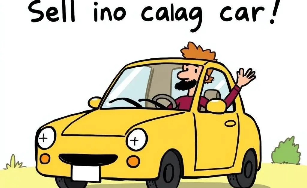 Illustration of a person humorously waving goodbye to a car