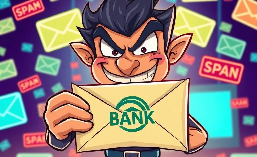 A fraudulent email pretending to be from a bank