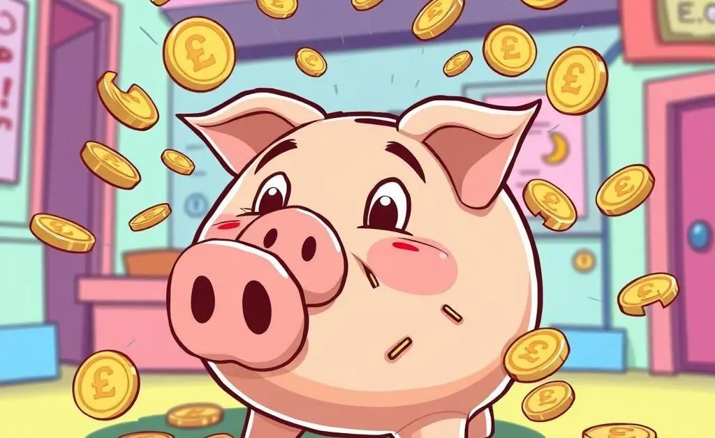 A piggy bank being broken with pound coins tumbling out